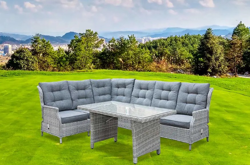 Enhancing Outdoor Solatium: Explorans Features 5PCS recubans anguli Sofa Triclinium Set